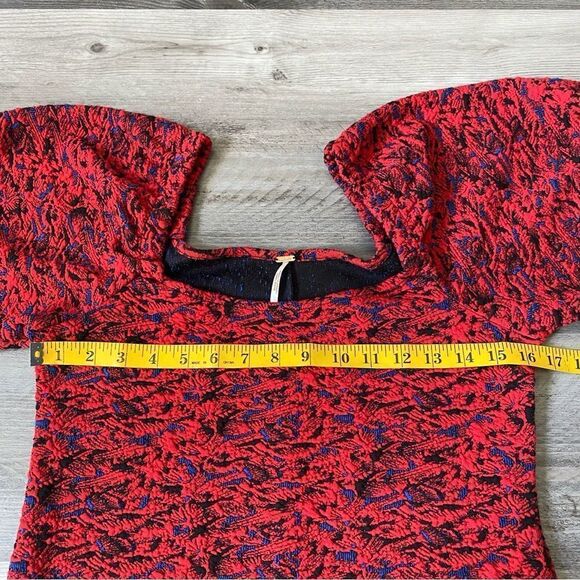 Free People Bodycon Dress Jacquard Red Statement Sleeves Stretch Small - Picture 7 of 10